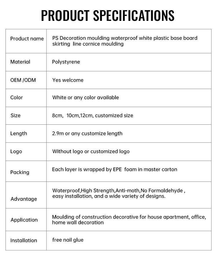 interior construction PS moulding waterproof decorative moulding plastic floor skirting boardTJ05-12(图3)