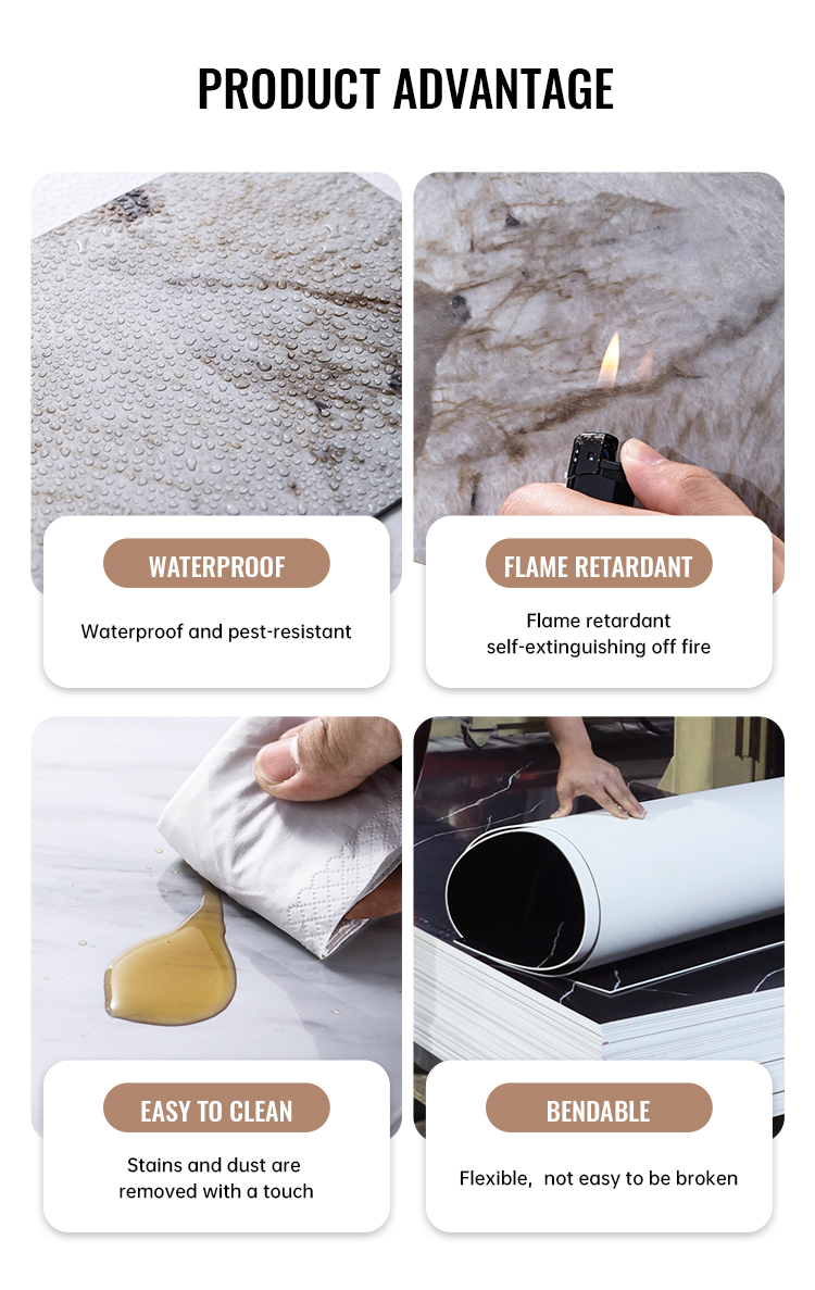 High quality fireproof 3d wall panel for indoor decoration pvc marble sheet (图2)